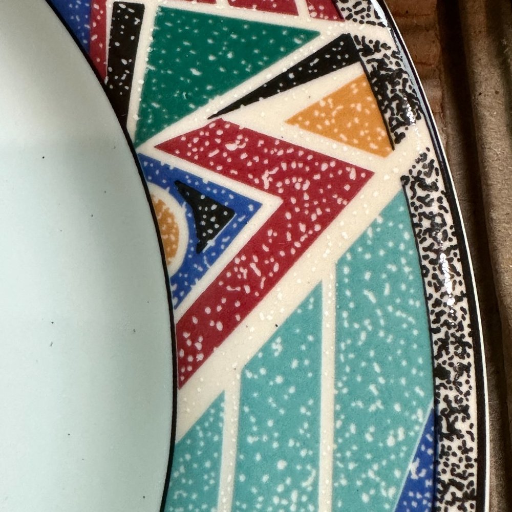Furio 4 Salad Dessert Appetizer Plates White Geometric Abstract Multicolor 8" - Picture 4 of 6